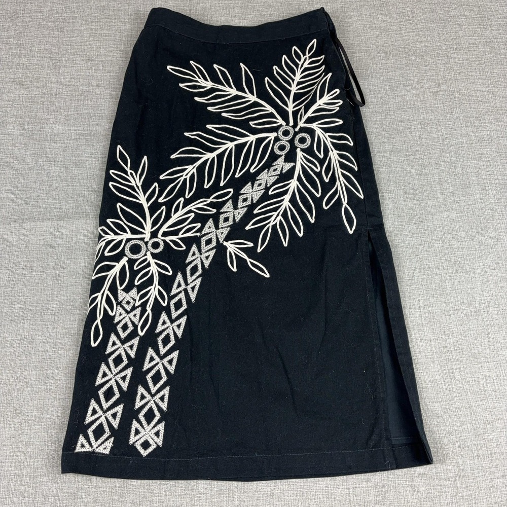Maeve Black Midi Skirt with White Embroidery